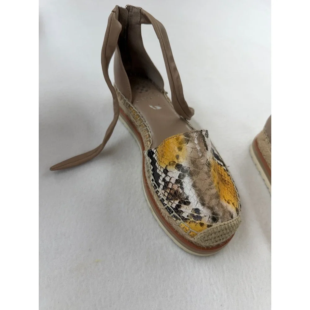 Vince Camuto Binadee Yellow Snake Print Espadrille Flats Ankle Tie Shoes Size 6M